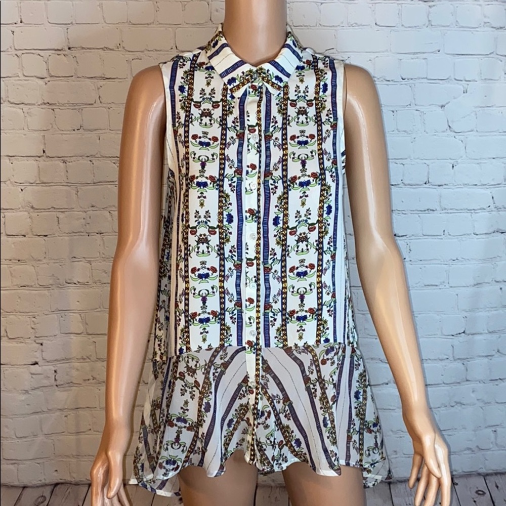 RO & DE floral summer top Nwt size small boho button down business casual